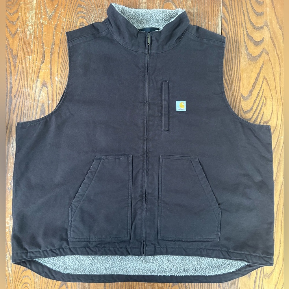 Men’s Brown Carhartt Mock Neck Sherpa Lined Loose Fit Vest sz 3XL